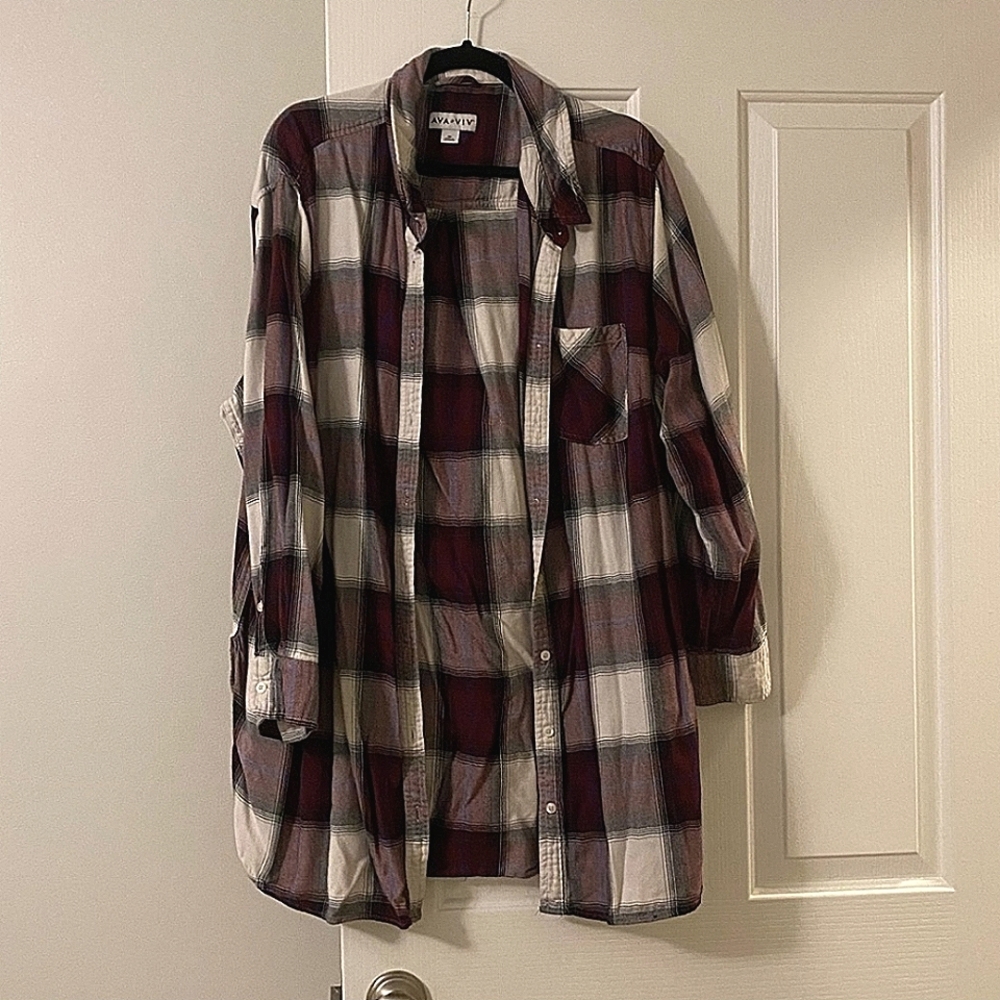 Burgundy plaid flannel plus size